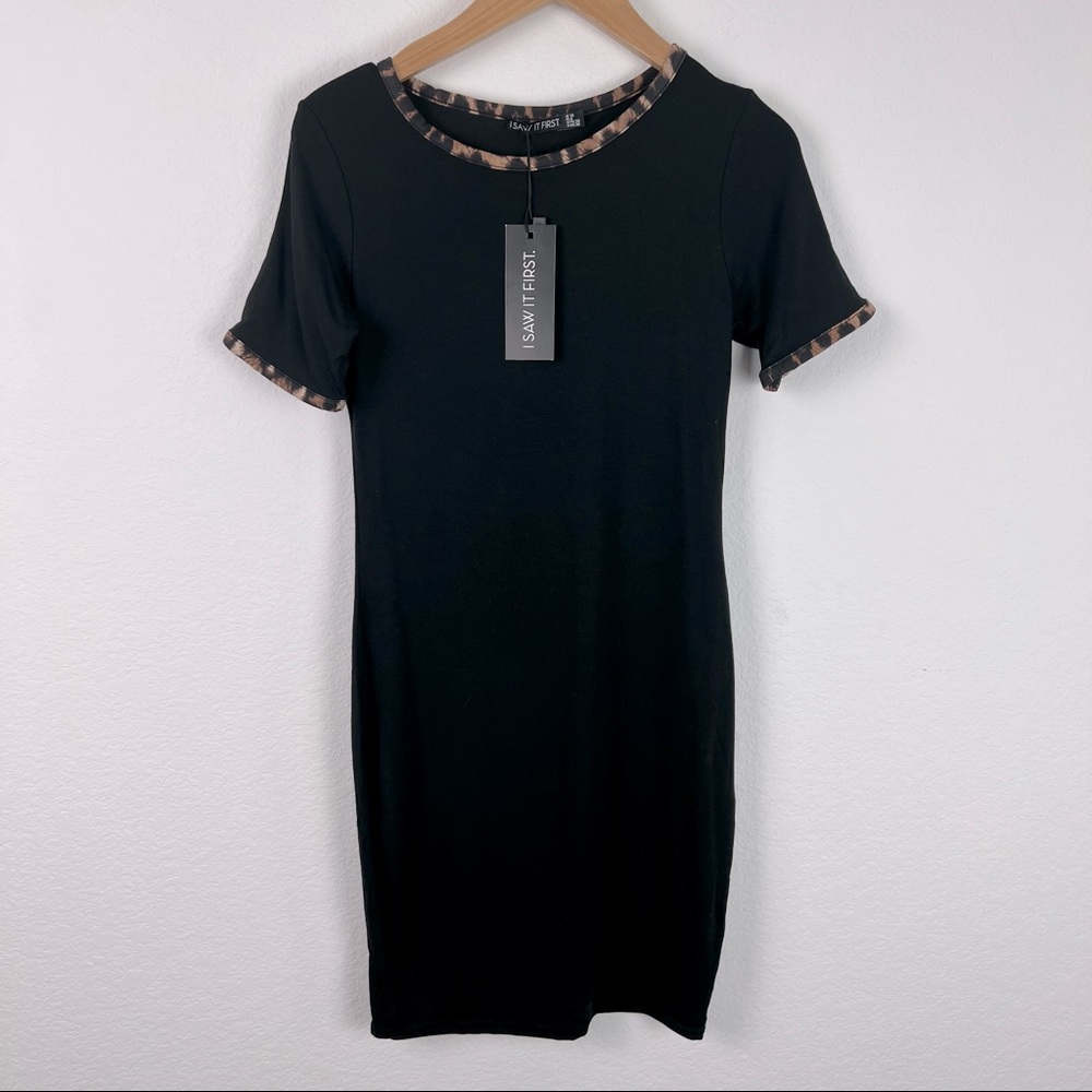 I Saw It First Dress Womens Size 6 Black Cheetah Print Crew Neck New with Tags